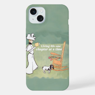 本好きの女性と読書する犬 iPhone 15 PLUSケース
