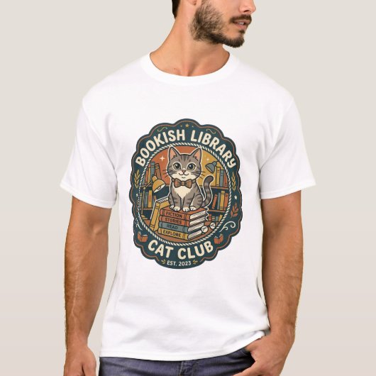 本好きの猫のライブラリ POD ベクターアート - 本の愛好家 Tシャツ (正面)