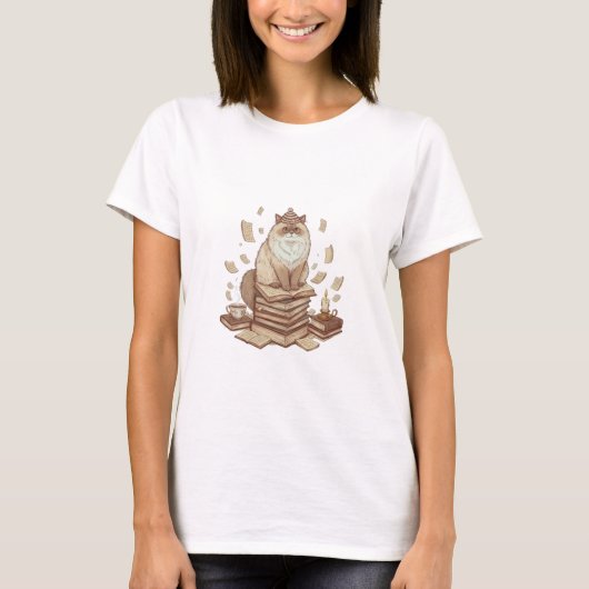 本好き猫の雰囲気Tシャツ Tシャツ (正面)