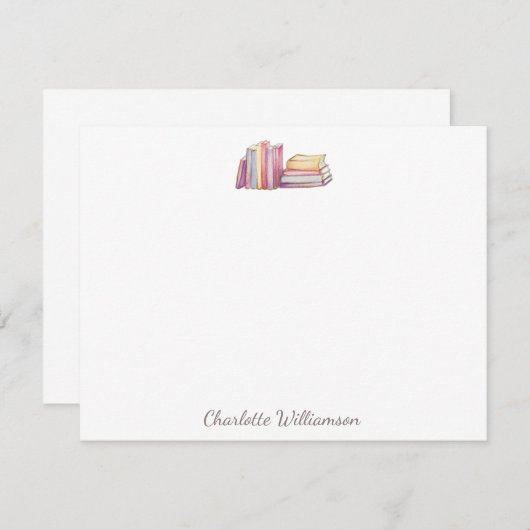 本好パーソナライズされたき用文房具水彩画 ノートカード (正面/裏面)