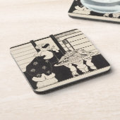 本屋の女性、「イエローブック」coのためのデザイン コースター (左側)