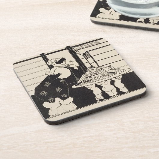 本屋の女性、「イエローブック」coのためのデザイン コースター (左側)