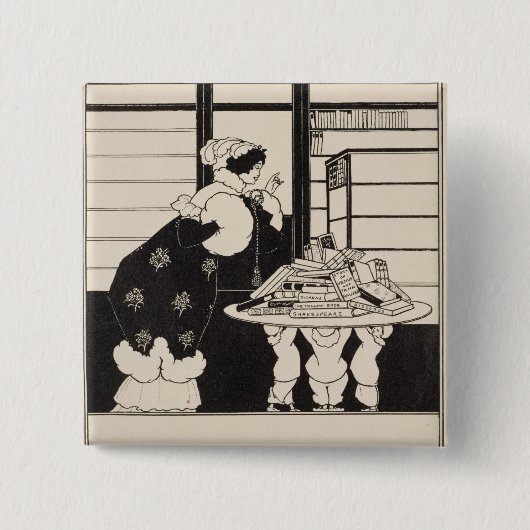 本屋の女性、「イエローブック」coのためのデザイン 缶バッジ (正面)