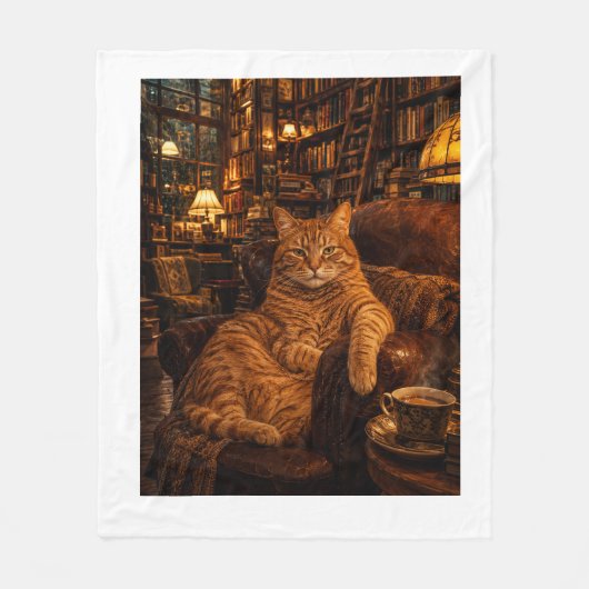 "本屋の猫" フリースブランケット (正面)