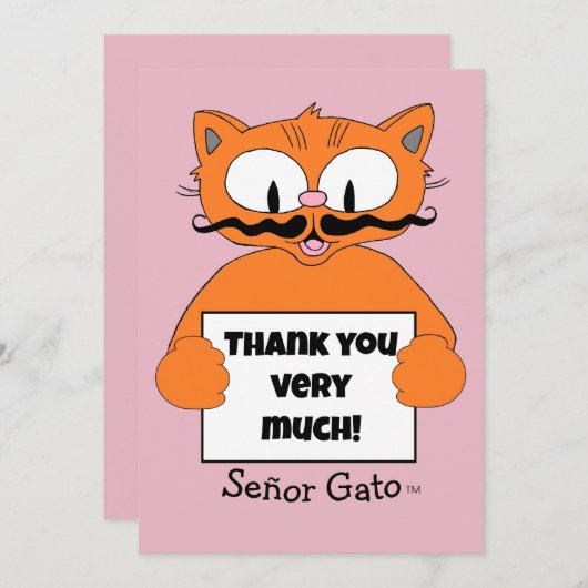 本当にありがとう!かわいいマンガの口ひげ猫 サンキューカード (正面/裏面)