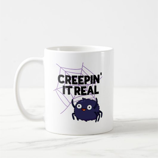 本当にクモを這わせる面白いハロウィン・パロディ コーヒーマグカップ (左)