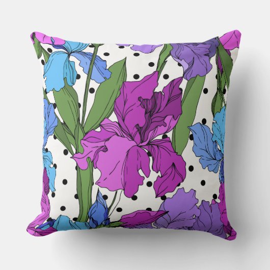 本当に可愛くて喜ばしいフローラ紫、緑、ドット クッション (正面)
