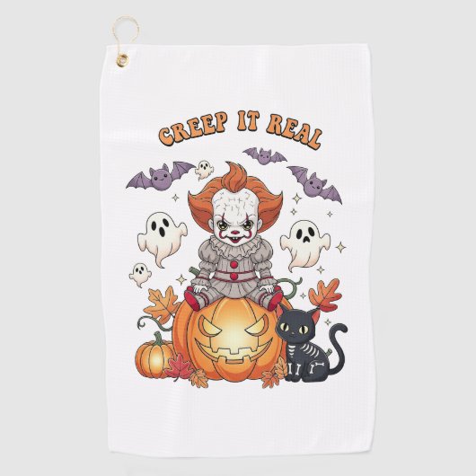 本当に怖いハロウィンのピエロ ゴルフタオル (正面)