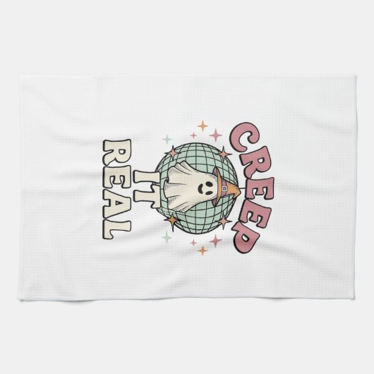 本当に怖い幽霊ディスコハロウィンTシャツデザイン_1 キッチンタオル (横)