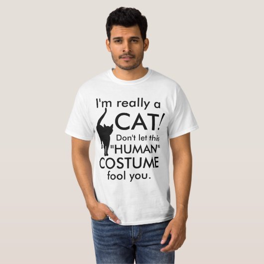本当に猫のコスチュームで可愛いおもしろいハロウィン Tシャツ (正面フル)