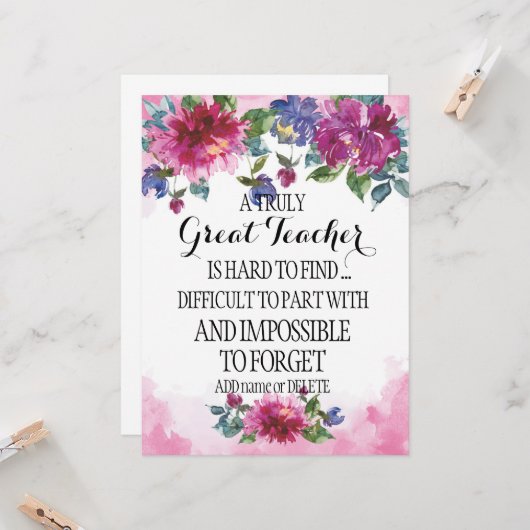 本当に素晴らしい先生へ 感謝の気持ちを込めて カード (正面/裏面インサイチュ)