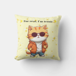 本当に「Fur Real, I’m Iconic」 | 笑える猫の装飾ピロー クッション