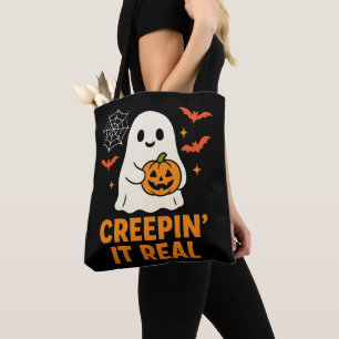 本当のことをCreepin’ It Realおばけのカボチャハロウィンアート トートバッグ