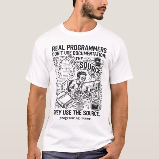 本当のプログラマはソースコードを使う Tシャツ (正面)