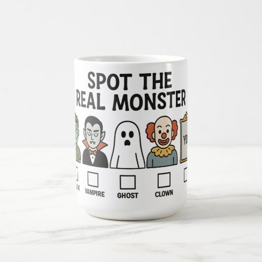 本当のモンスターを見つけよう 面白い投票 ハロウィンデザイン モーフィングマグカップ (中央)