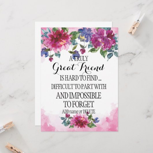 本当の友素晴らし人ありがとう感謝の贈り物 カード (正面/裏面インサイチュ)