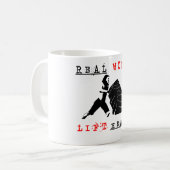 本当の女は重いマグを持ち上げます コーヒーマグカップ (正面左)
