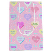 本当の愛を伝えるピンクのキャンディハートと真実 ミディアムペーパーバッグ (裏面)