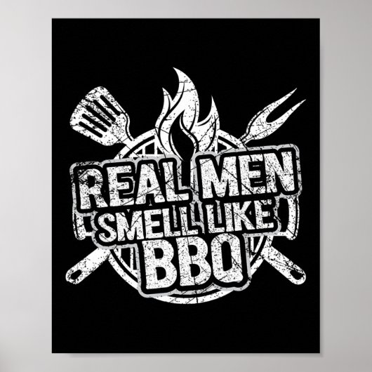 本当の男はBBQのにおい Tシャツ メンズ バーベキュー ポスター (正面)