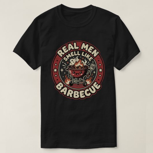 本当の男はBBQの香り | おもしろいバーベキューグッズ Tシャツ (デザイン正面)