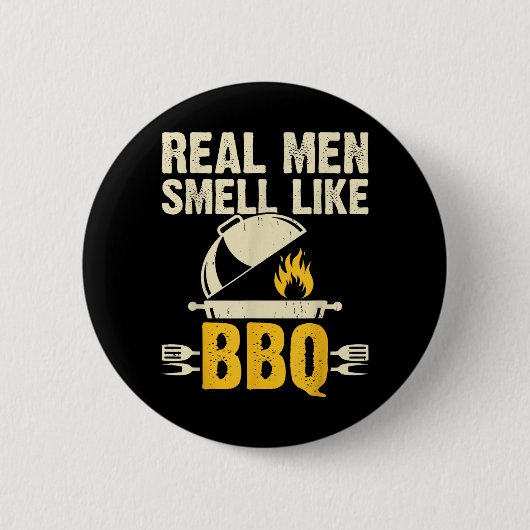 本当の男はBBQバーベキューグリル屋外の香り 缶バッジ (正面)