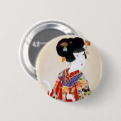 本当の美しいのヴィンテージの日本人のプリント 缶バッジ (正面&裏面)