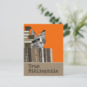 本当のBibliophile -本を持つ猫 ポストカード (スタンド正面)