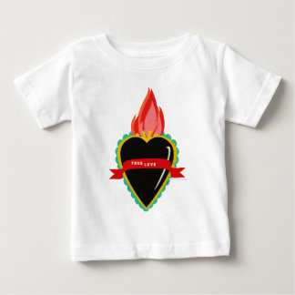 本当愛リボンのサッシュのティーとの神聖なハート ベビーTシャツ