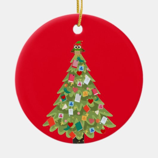 本愛好家ハッピードリームクリスマスツリーおもしろい セラミックオーナメント (正面)