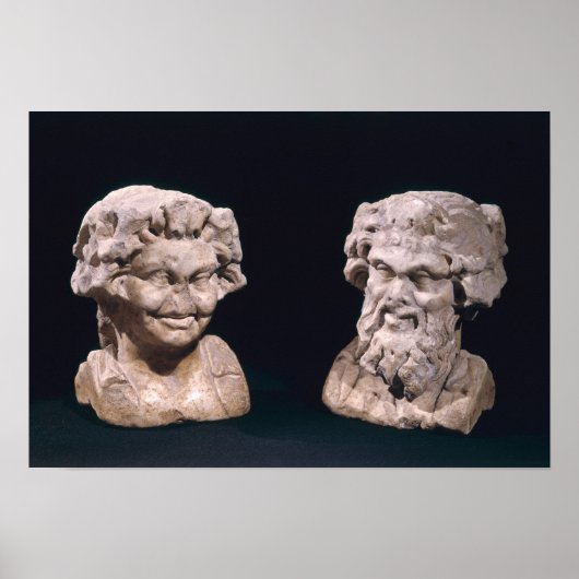 本柱からバッカスとサテュロの頭 ポスター (正面)