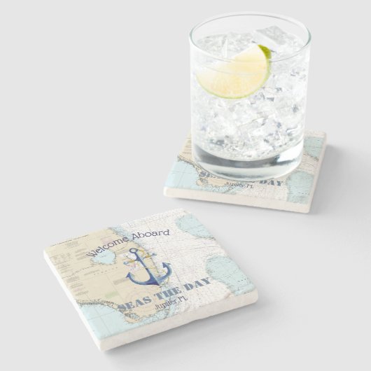 本格歓迎航海の船の船名 ストーンコースター (横)