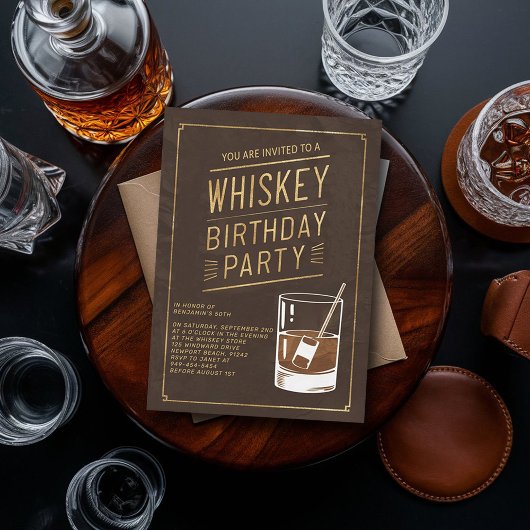 本格的なウイスキーをフィーチャーした50歳の誕生日パーティー 招待状