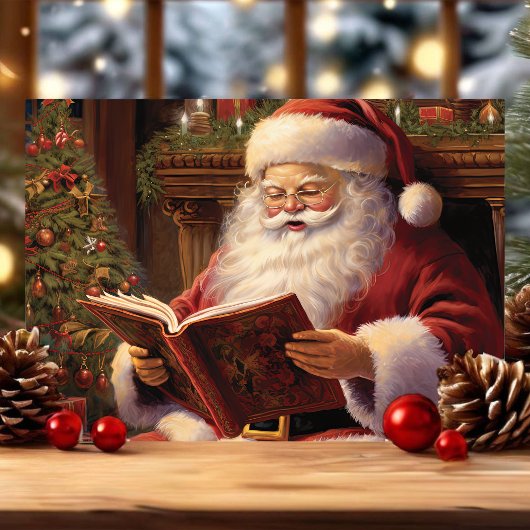 本格的なサンタが本を読むクリスマス シーズンカード