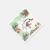 本格的なハワイアンレッド（鳥）ショウジョウコウカンチョウ&トロピカルフローラ スタンダードカクテルナプキン (角)