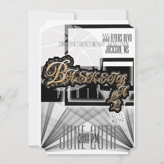 本格的なバスケットボールパーティーの招待状 - ブラック 招待状 (正面)