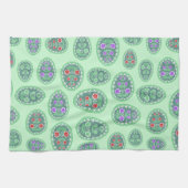 本格的ウクライナフォークアートエッグパターングリーン キッチンタオル (横)