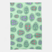 本格的ウクライナフォークアートエッグパターングリーン キッチンタオル (縦)
