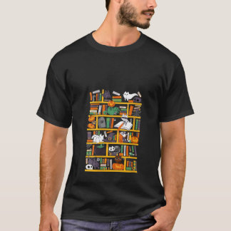 本棚おもしろい図書室かぼちゃハロウィン不気味 Tシャツ
