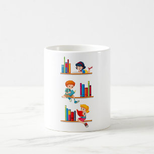本棚で読書する子供たち コーヒーマグカップ