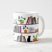 本棚に寝かせる猫、猫本、植物ギフト ジャンボコーヒーマグカップ (正面右)