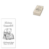 本棚の上にかわいい猫 ラバースタンプ (押印)