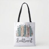 本棚の水彩画風の本のデザイン: Booktrovert トートバッグ (正面)
