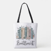 本棚の水彩画風の本のデザイン: Booktrovert トートバッグ (裏面)