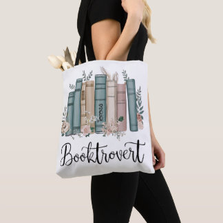 本棚の水彩画風の本のデザイン: Booktrovert トートバッグ