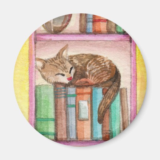 本棚の眠い猫 マグネット (正面)