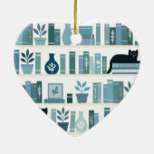 本棚の管理ができない 本棚と猫のハート セラミックオーナメント (裏面)