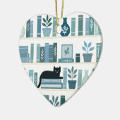 本棚の管理ができない 本棚と猫のハート セラミックオーナメント (左)