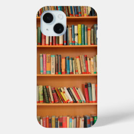 本棚の背景の書籍 iPhone 15ケース