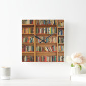 本棚の背景 スクエア壁時計 (ホーム)