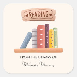 本棚パーソナライズされた蔵書票 スクエアシール